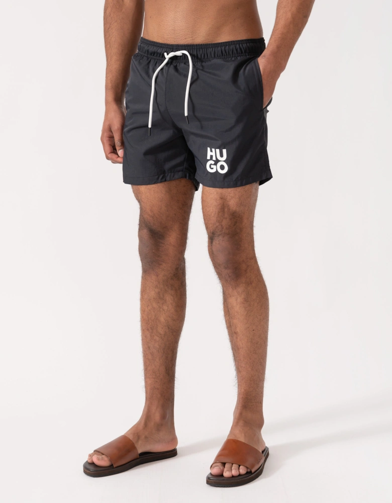 HUGO Mens Paolo Swim Shorts with Stacked Logo Print  - Black 001