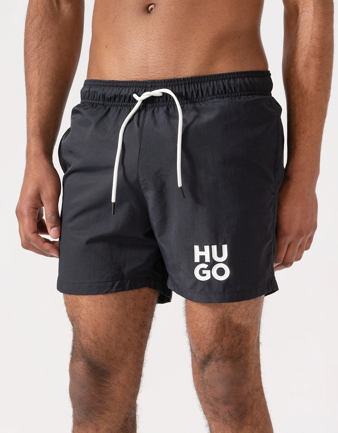 HUGO Mens Paolo Swim Shorts with Stacked Logo Print  - Black 001
