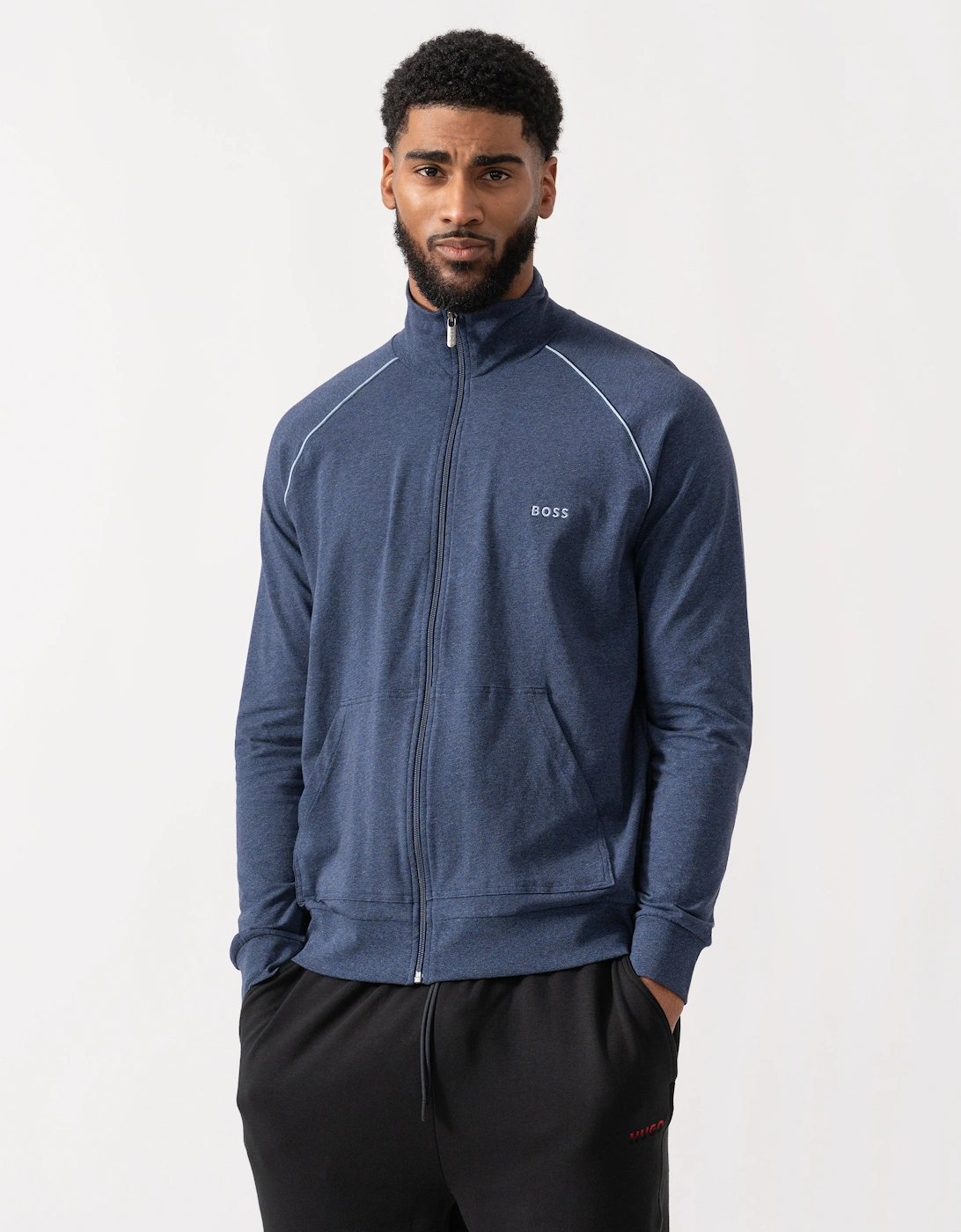 Men's BOSS Orange Mix & Match Full Zip Loungewear Jacket - Open Blue 460 - Size: M