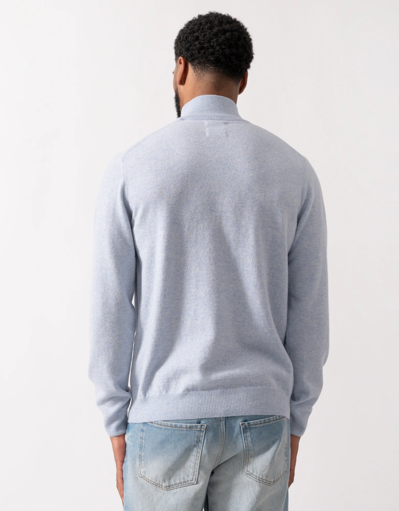 Mens Superfine Lambswool Half Zip Cardigan - 498 Ice Blue Melange