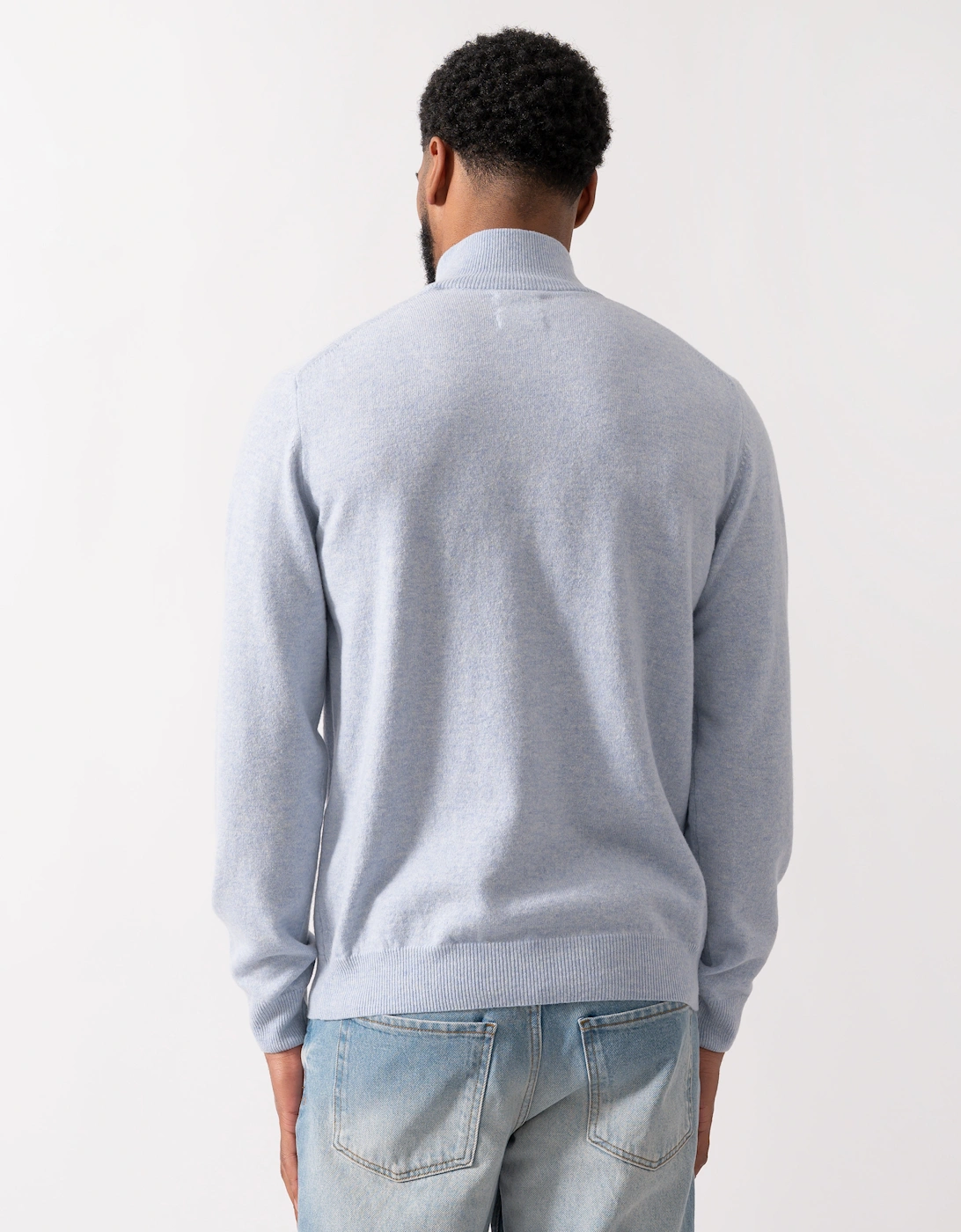 Mens Superfine Lambswool Half Zip Cardigan - 498 Ice Blue Melange