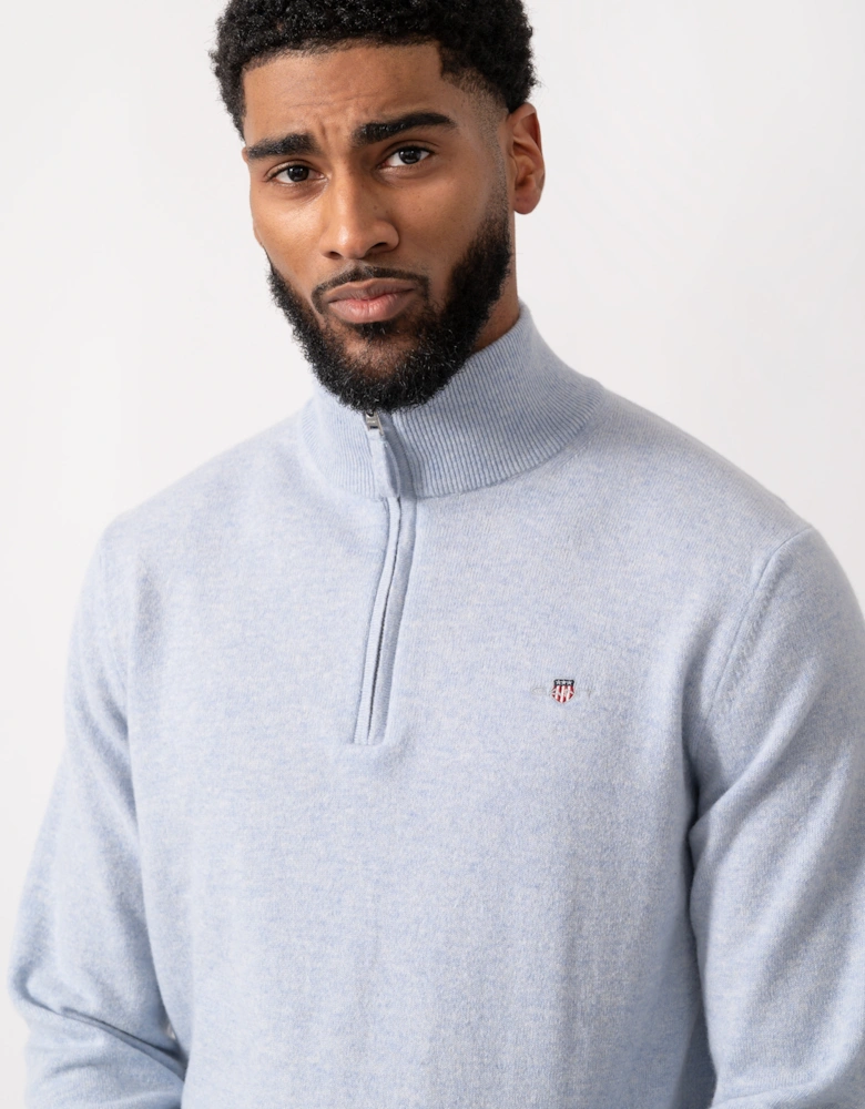 Mens Superfine Lambswool Half Zip Cardigan - 498 Ice Blue Melange