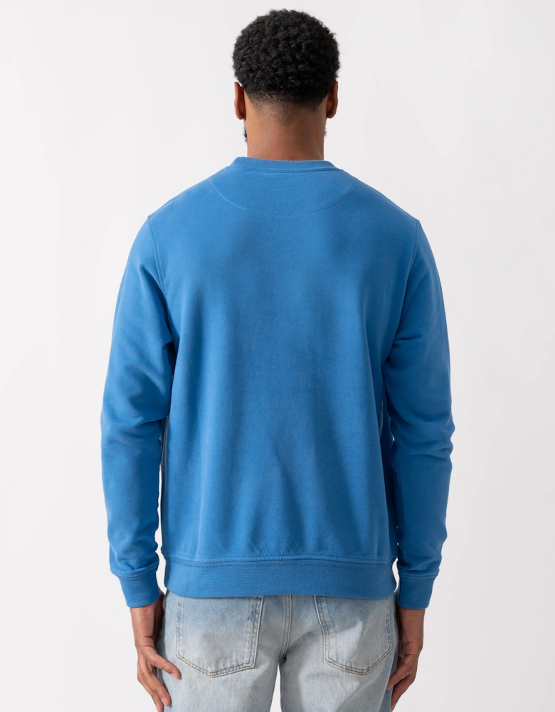 Mens Crew Neck Sweatshirt With Logo Patch - Marine Blue