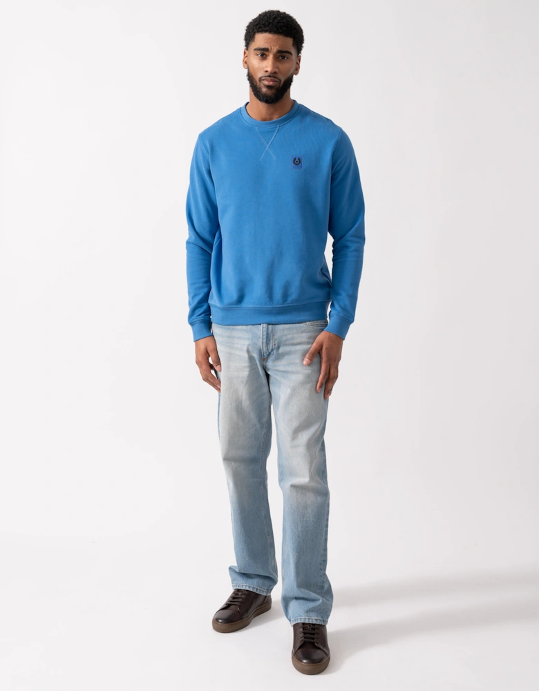 Mens Crew Neck Sweatshirt With Logo Patch - Marine Blue