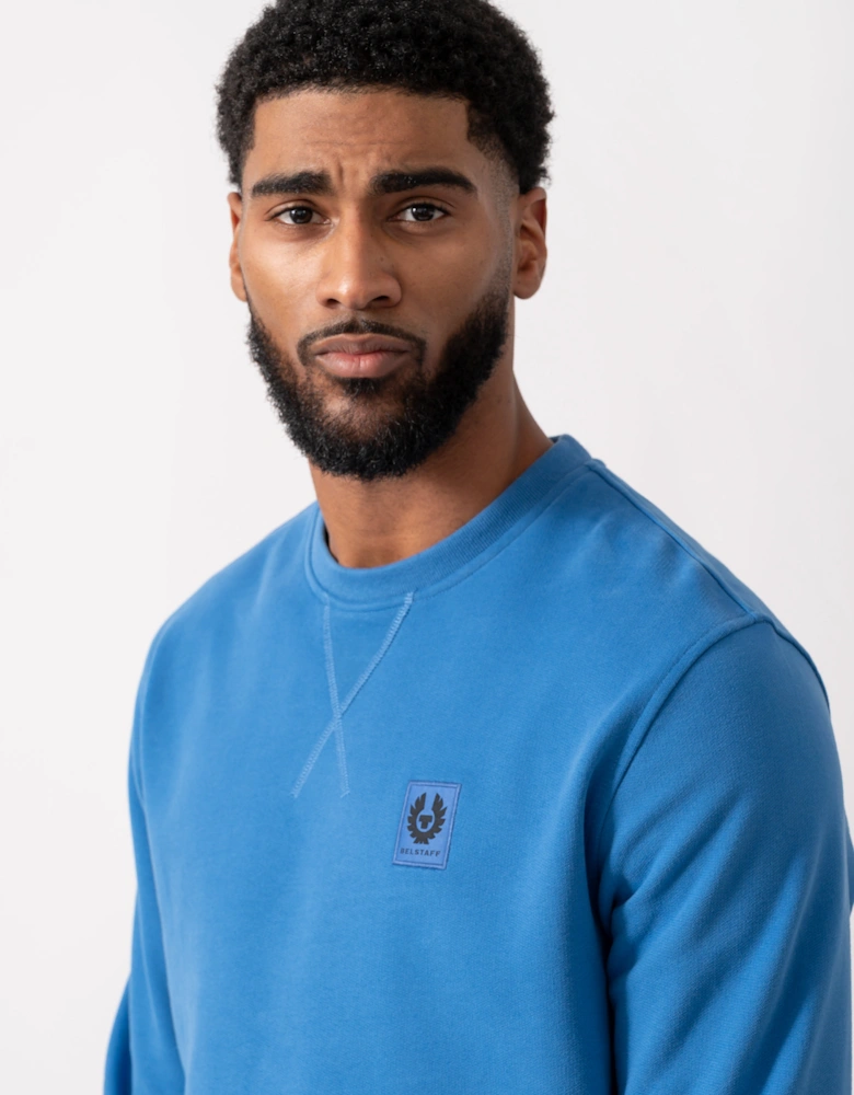 Mens Crew Neck Sweatshirt With Logo Patch - Marine Blue