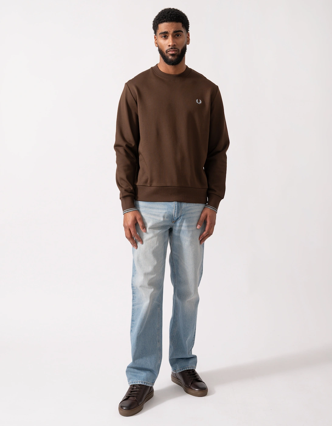 Mens Crew Neck Sweatshirt - Burnt Tobacco/Stockport Blue 49A