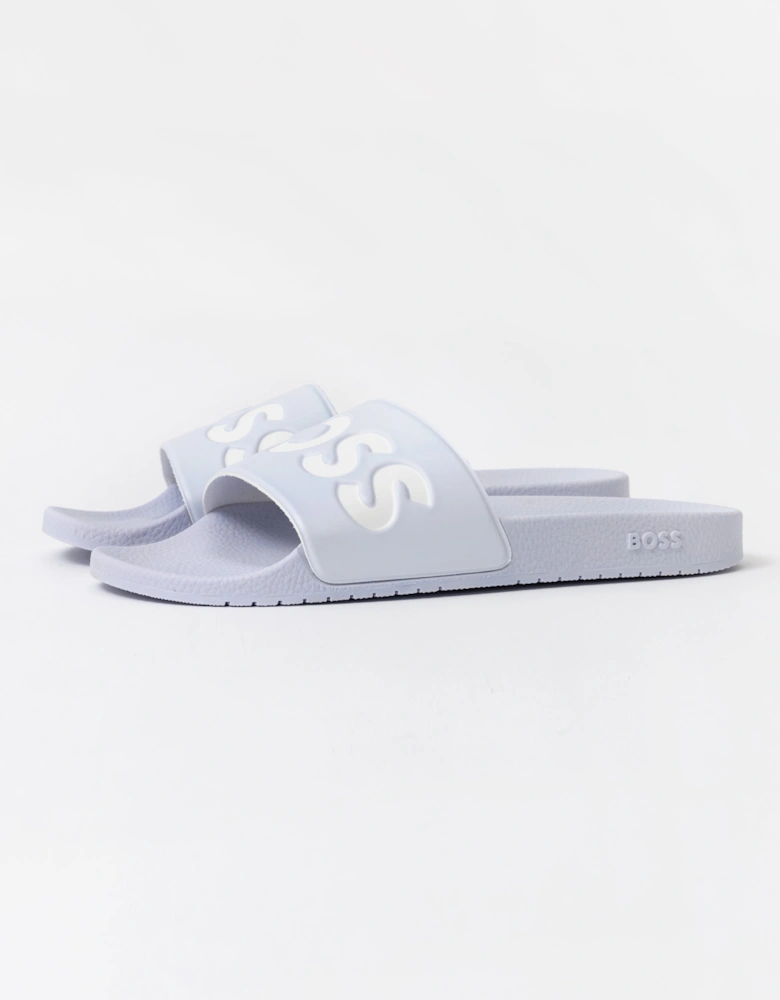 BOSS Orange Aryeh Italian Made Slides With Large Logo Detail - Light/Pastel Blue 450