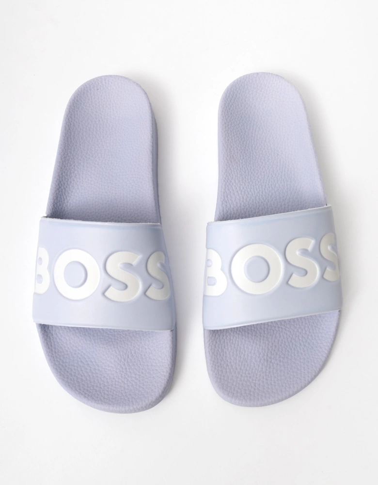 BOSS Orange Aryeh Italian Made Slides With Large Logo Detail - Light/Pastel Blue 450