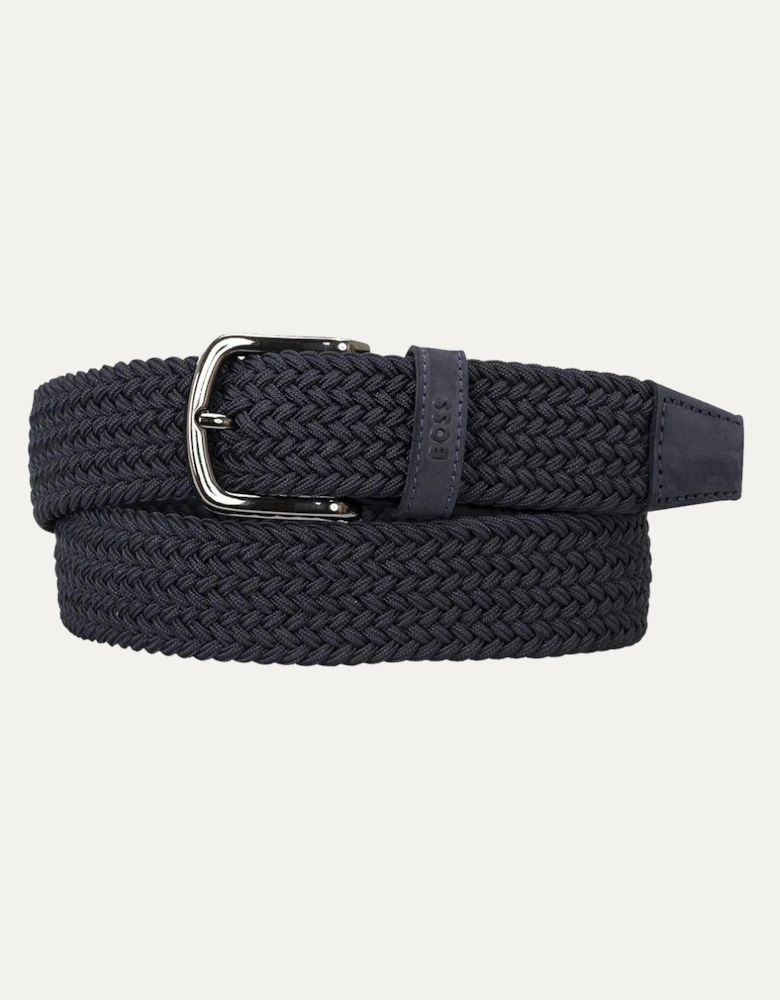 BOSS Orange Woven belt with leather trims - Dark Blue 401