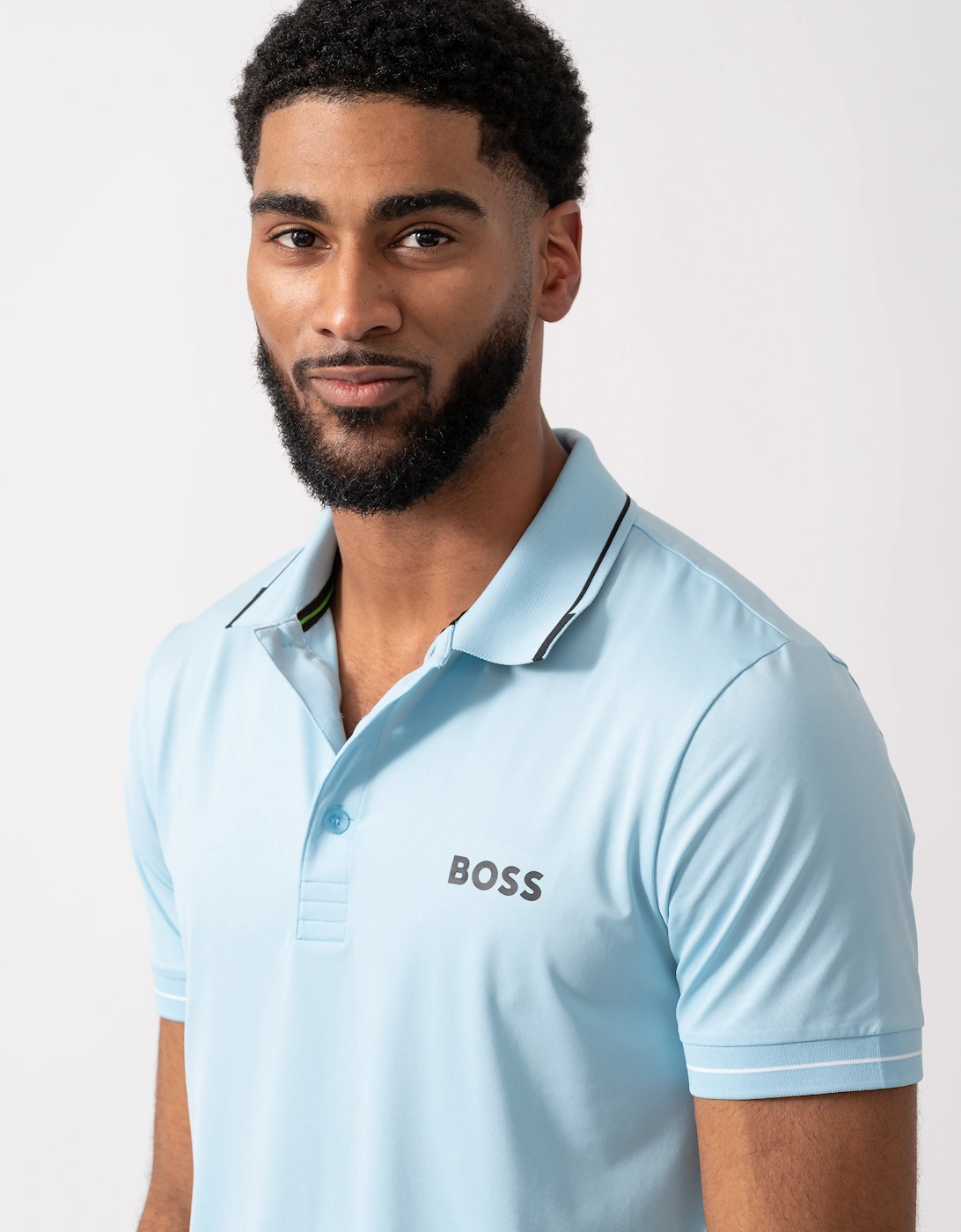 BOSS Green Paul Pro Mens Tipped Polo Shirt - Light/Pastel Blue 455