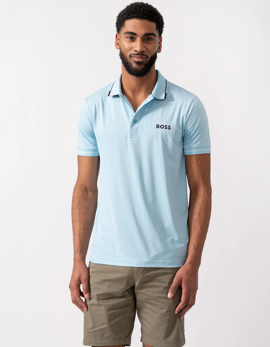 Hugo Boss Men's Light Pastel Blue Boss Green Paul Pro Tipped Polo Shirt - Light/Pastel Blue 455 - Size: 38