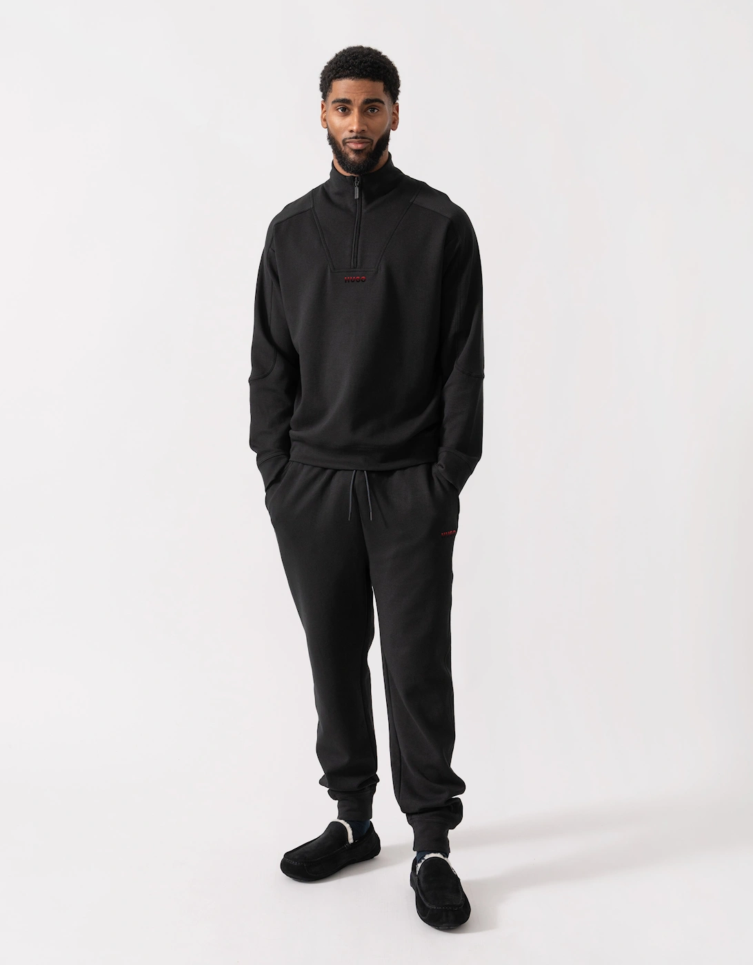HUGO Atlas Half Zip Loungewear Top - Black 001