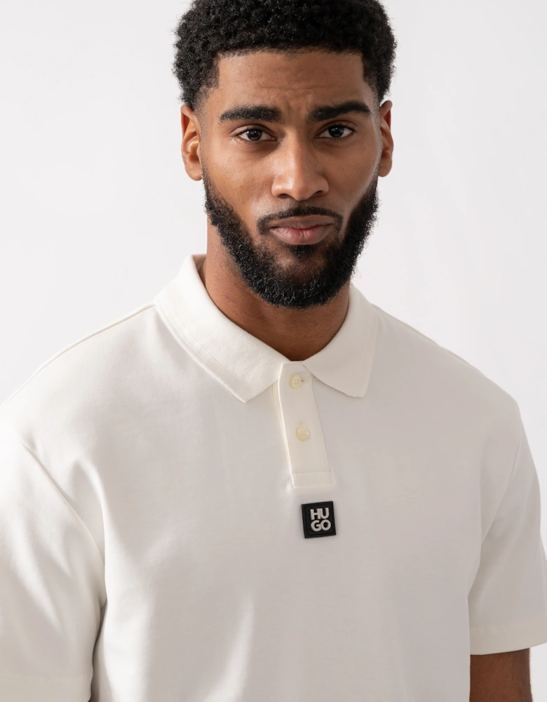 HUGO Deabono Mens Interlock Cotton Polo Shirt with Stacked Logo - Natural 103