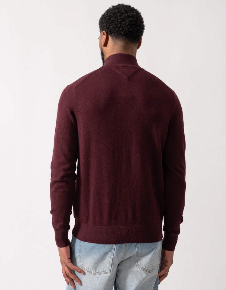 Organic Cotton Cashmere Mens Zip-Mock Sweater - Deep Burgundy
