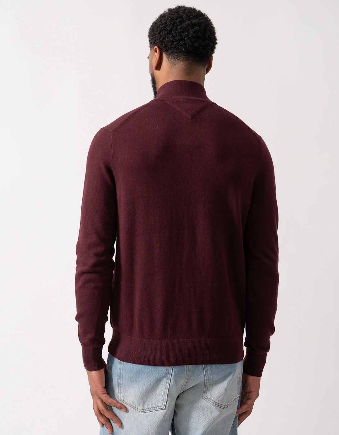 Organic Cotton Cashmere Mens Zip-Mock Sweater - Deep Burgundy