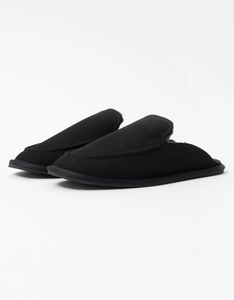 BOSS Orange Home Mens Microfibre Slippers with Rubber Sole  - Black 001