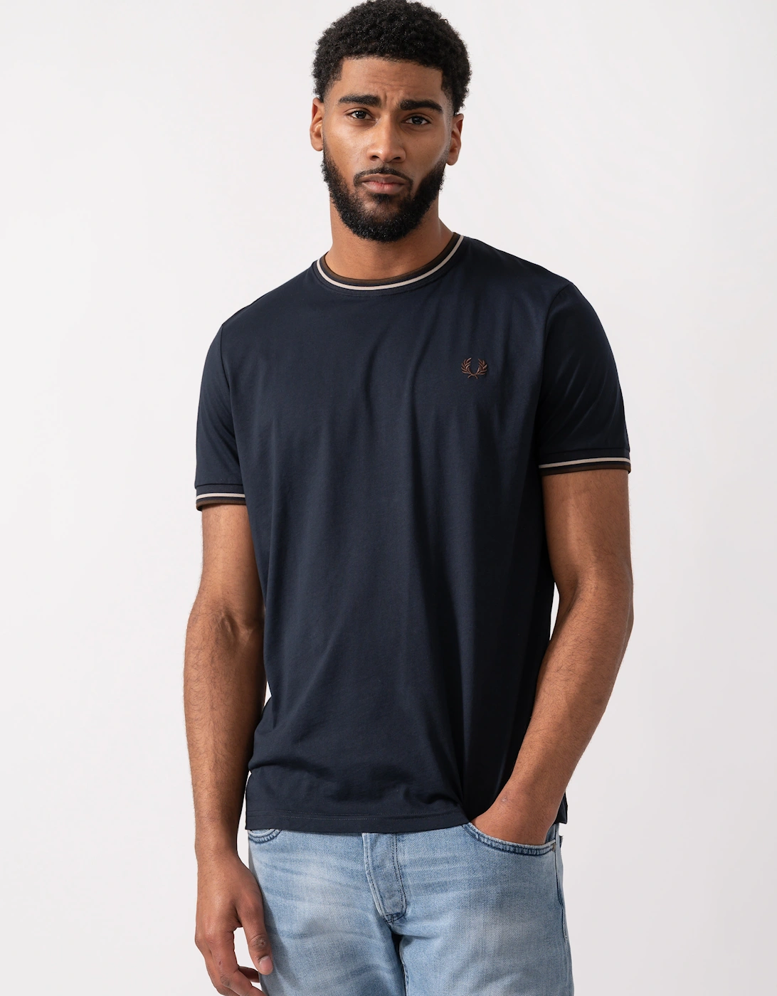 Mens Twin Tipped T-Shirt  - Navy/Warm Oatmeal/Burnt Tobacco 52A, 5 of 4