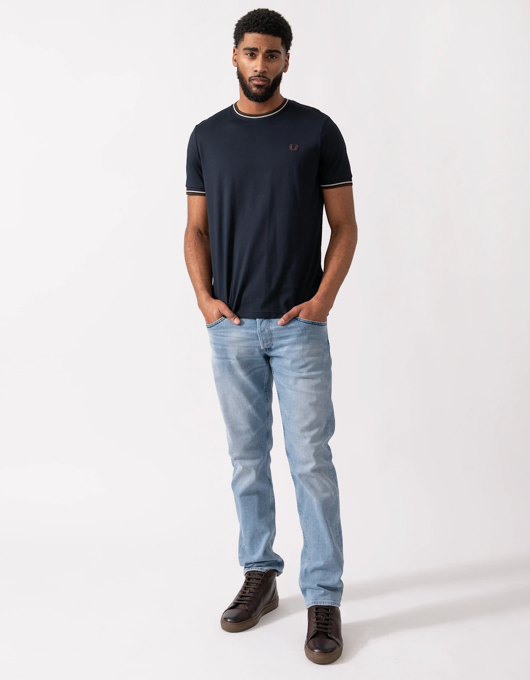 Mens Twin Tipped T-Shirt  - Navy/Warm Oatmeal/Burnt Tobacco 52A