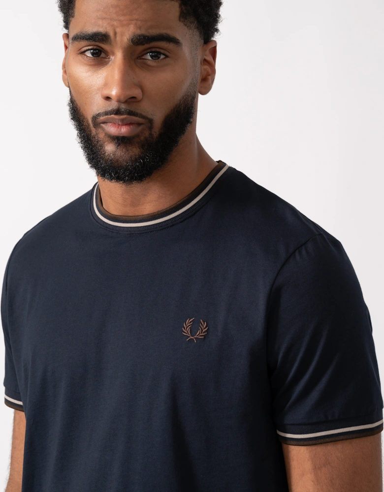 Mens Twin Tipped T-Shirt  - Navy/Warm Oatmeal/Burnt Tobacco 52A