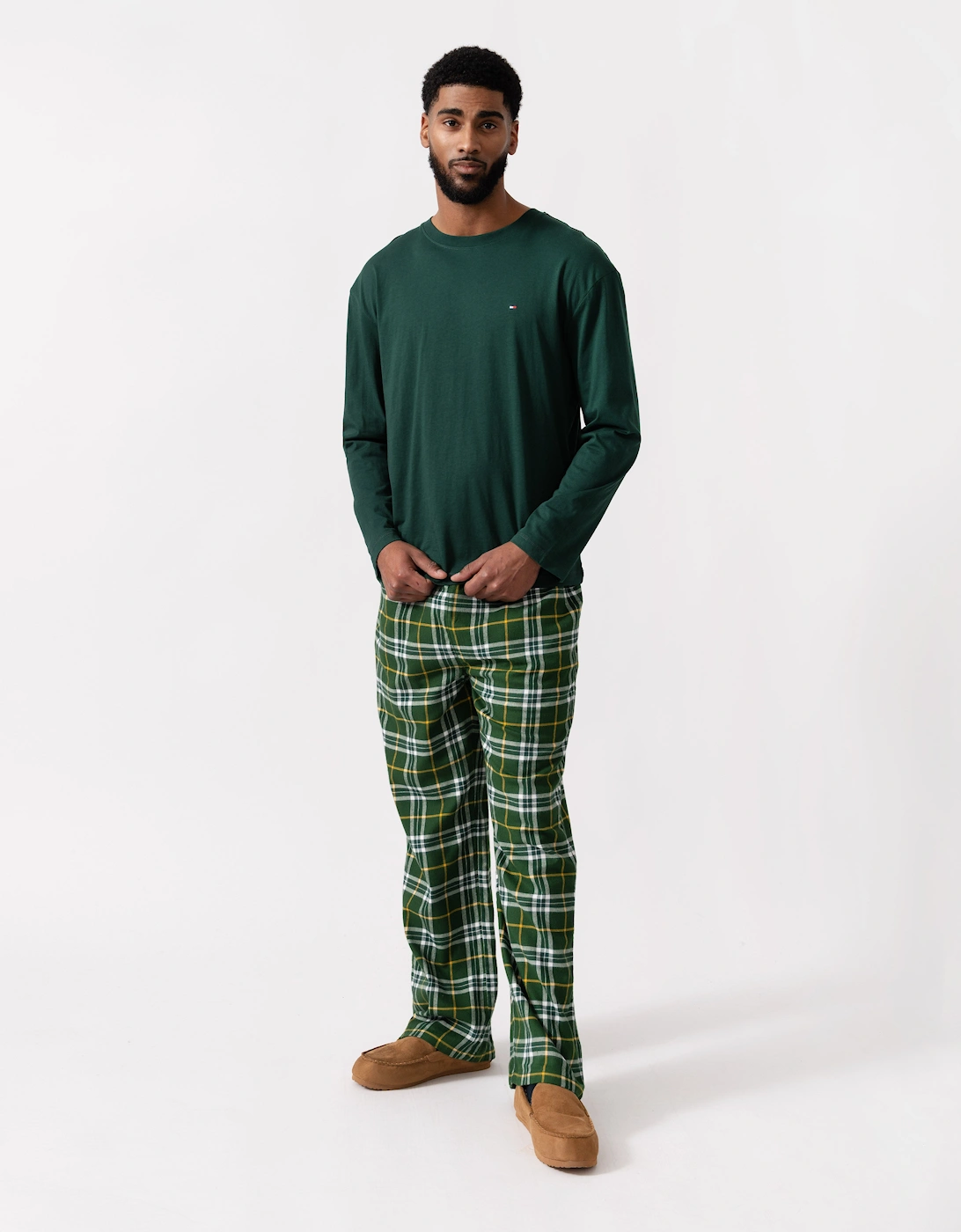 Relaxed Flannel Print Long Sleeve Mens Pyjama Set - Ornamental Green/Green Tartan, 5 of 4