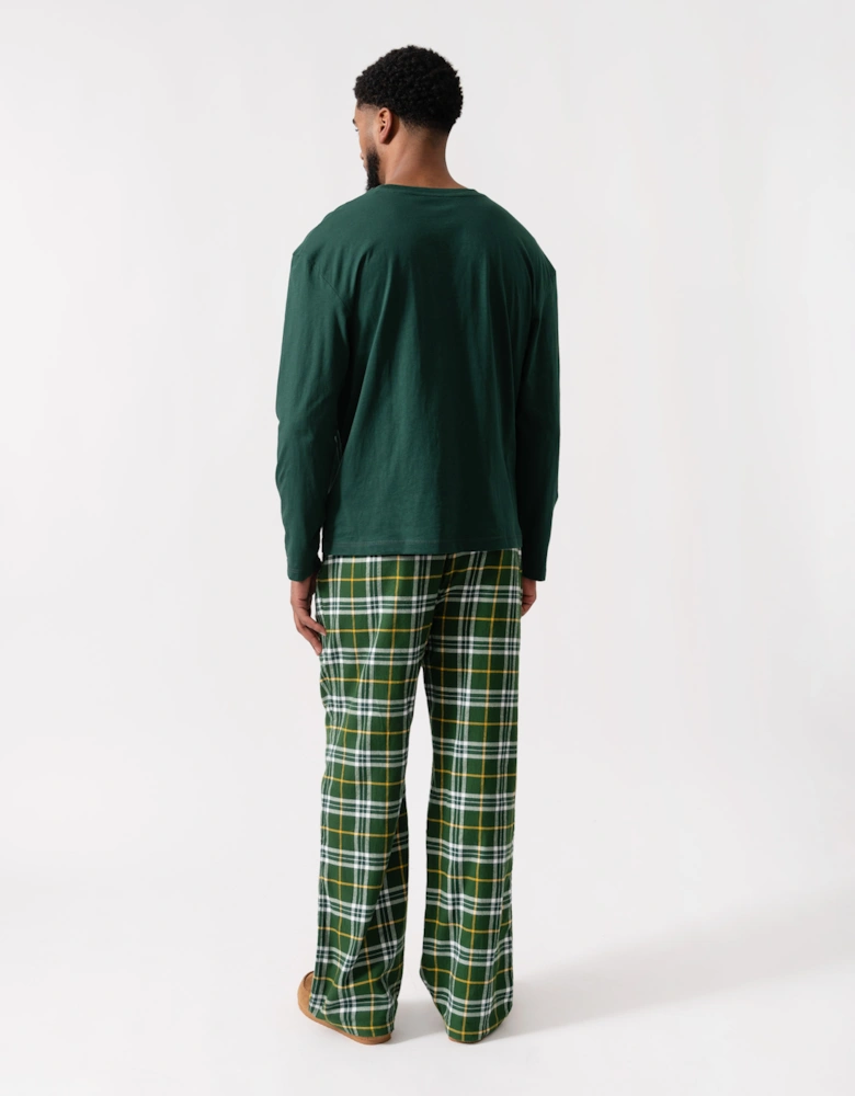 Relaxed Flannel Print Long Sleeve Mens Pyjama Set - Ornamental Green/Green Tartan