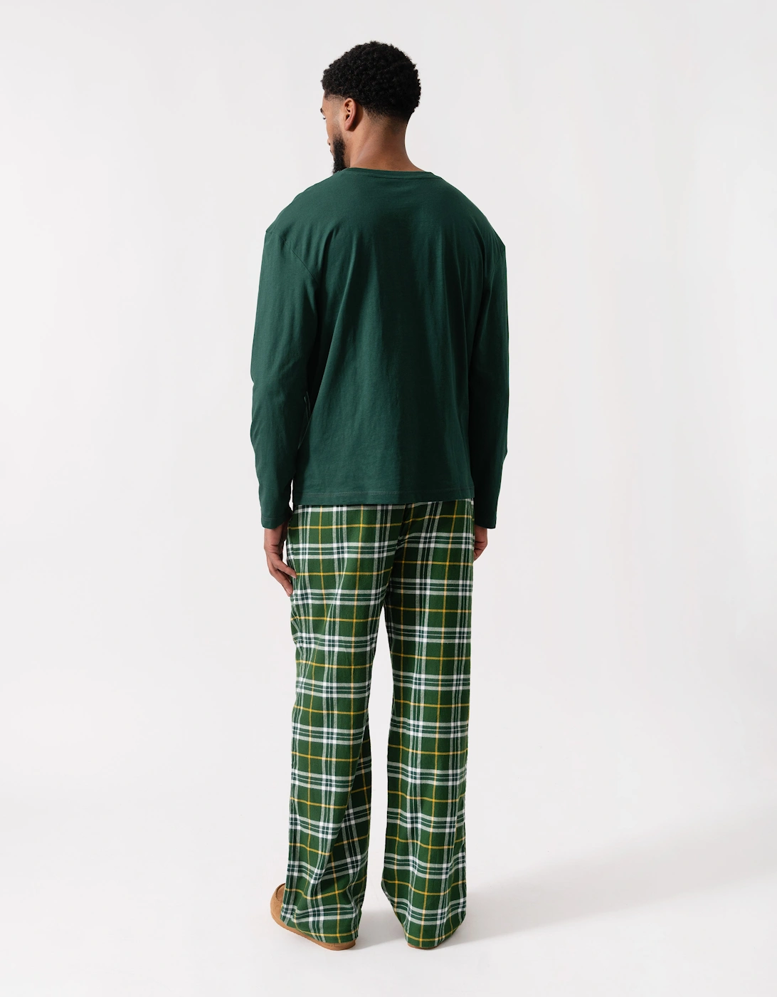 Relaxed Flannel Print Long Sleeve Mens Pyjama Set - Ornamental Green/Green Tartan