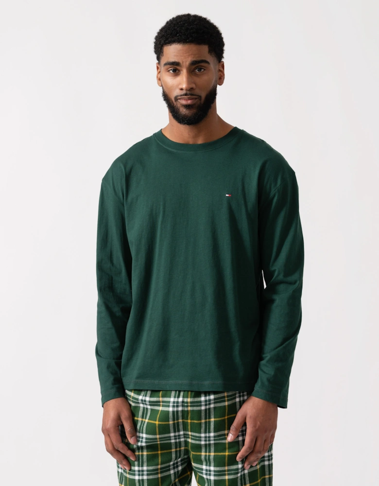Relaxed Flannel Print Long Sleeve Mens Pyjama Set - Ornamental Green/Green Tartan