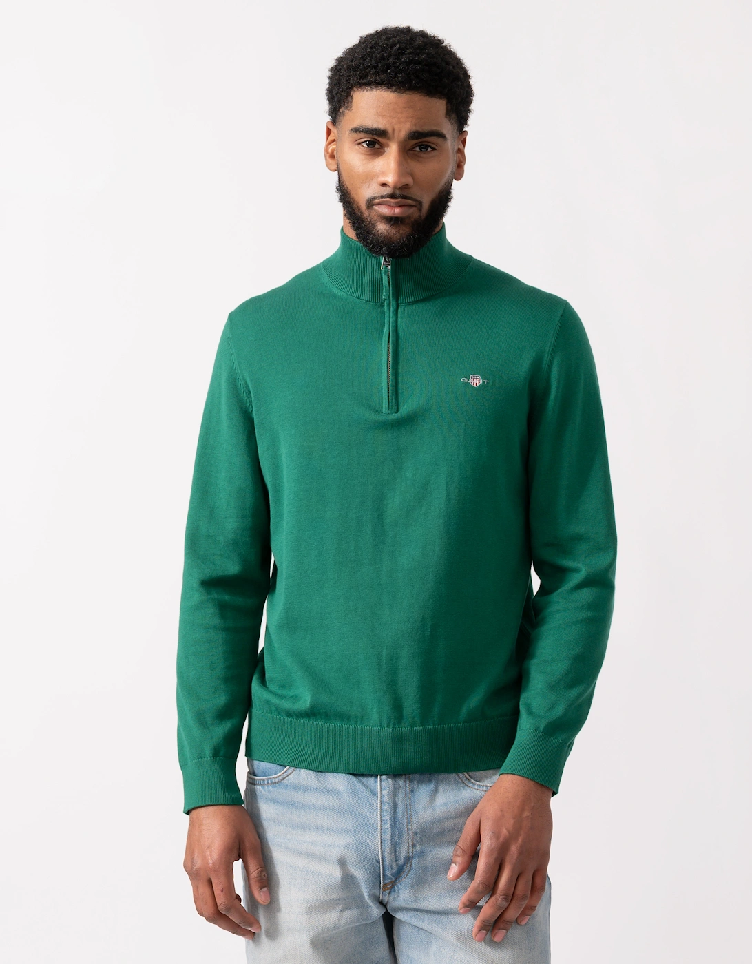 Gant Men's Blue Classic Cotton Half Zip Jumper - 373 Deep Forest Green  44 Xxl
