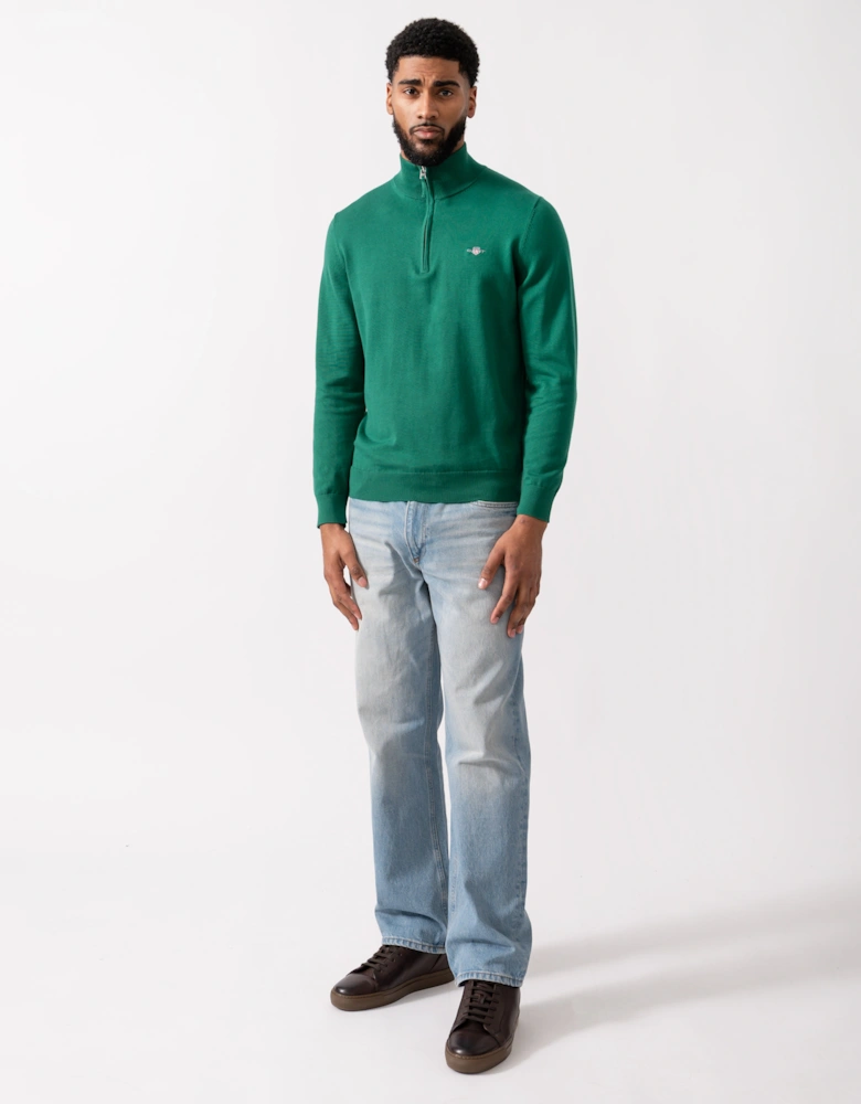 Mens Classic Cotton Half Zip Jumper - 373 Deep Forest Green