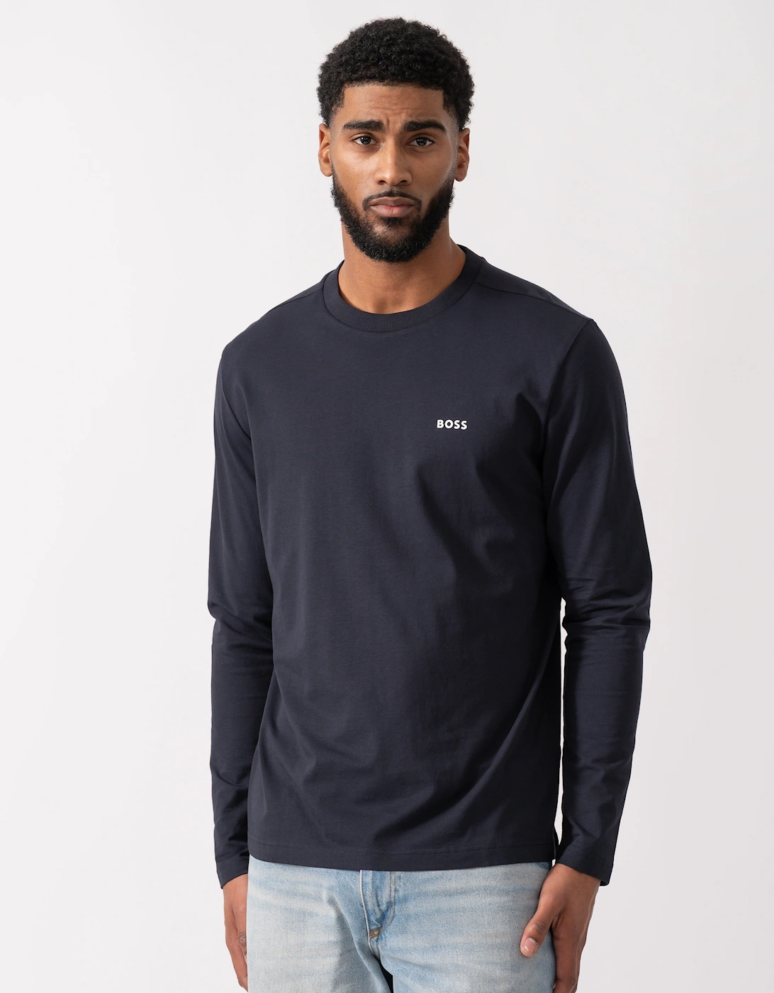 Men's BOSS Green Tee Mens Stretch-Cotton T-Shirt with Contrast Logo - Dark Blue 402 - Navy - Size: 38