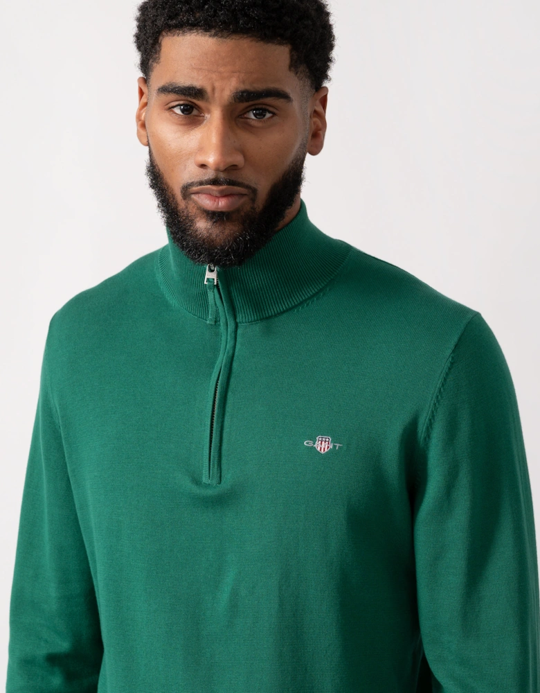 Mens Classic Cotton Half Zip Jumper - 373 Deep Forest Green