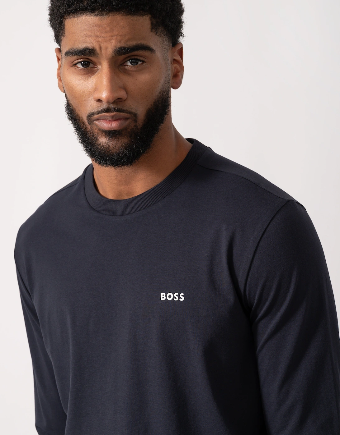BOSS Green Tee Mens Stretch-Cotton T-Shirt with Contrast Logo - Dark Blue 402