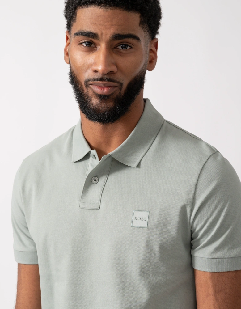 BOSS Orange Passenger Mens Stretch-Cotton Slim-Fit Polo Shirt with Logo Patch - Open Green 351