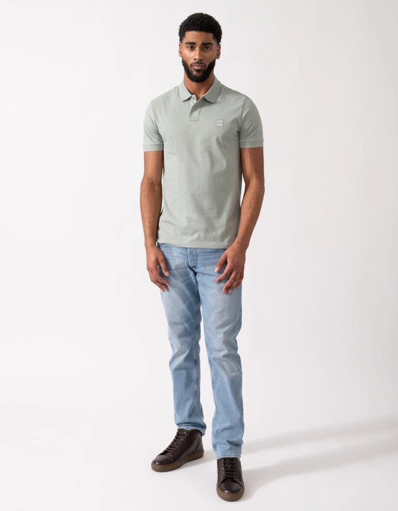 BOSS Orange Passenger Mens Stretch-Cotton Slim-Fit Polo Shirt with Logo Patch - Open Green 351