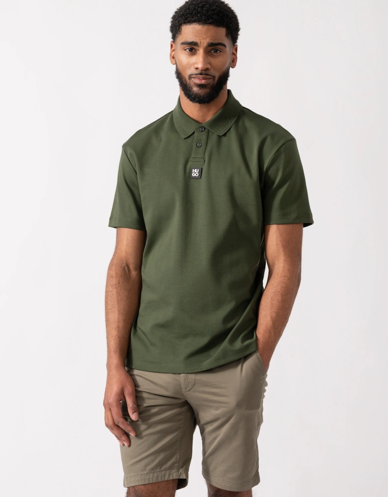 HUGO Deabono Mens Interlock Cotton Polo Shirt with Stacked Logo - Dark Green 309