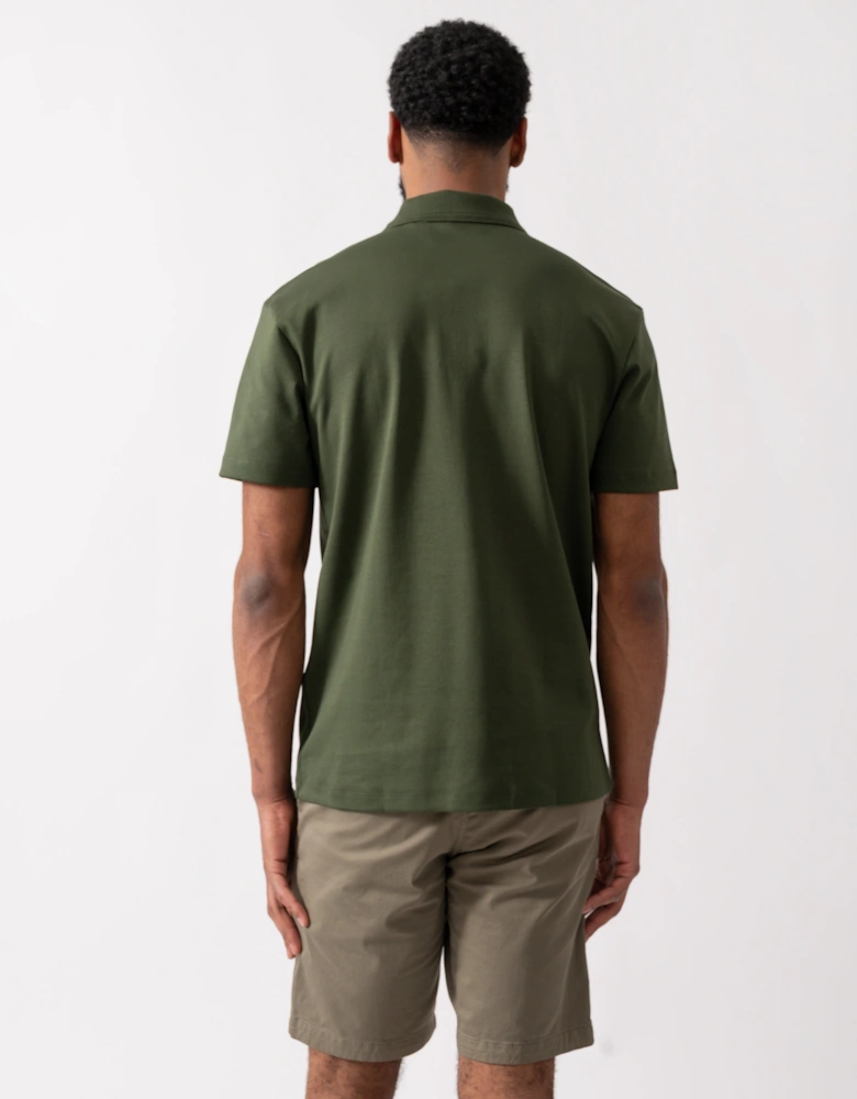 HUGO Deabono Mens Interlock Cotton Polo Shirt with Stacked Logo - Dark Green 309