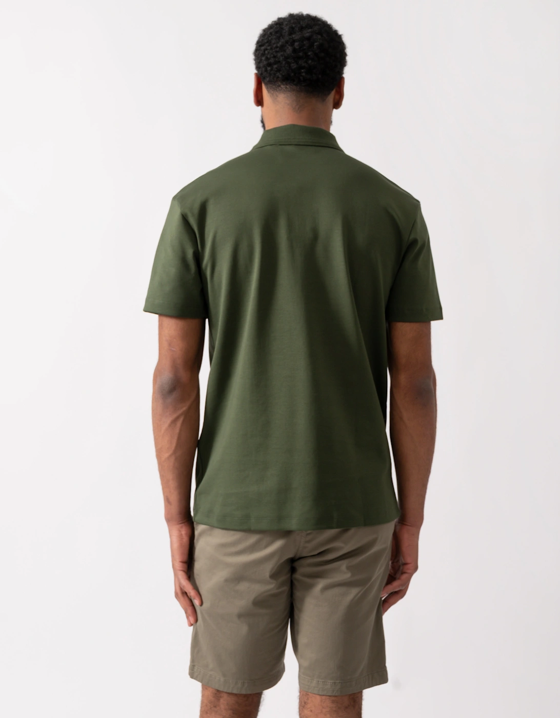 HUGO Deabono Mens Interlock Cotton Polo Shirt with Stacked Logo - Dark Green 309