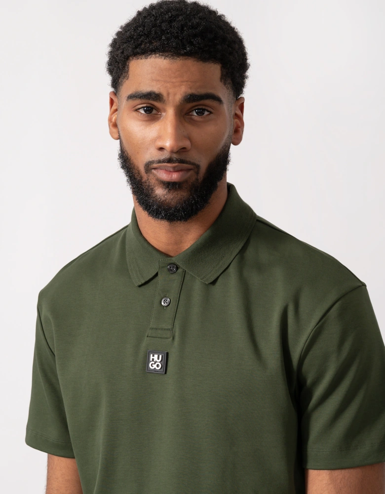 HUGO Deabono Mens Interlock Cotton Polo Shirt with Stacked Logo - Dark Green 309