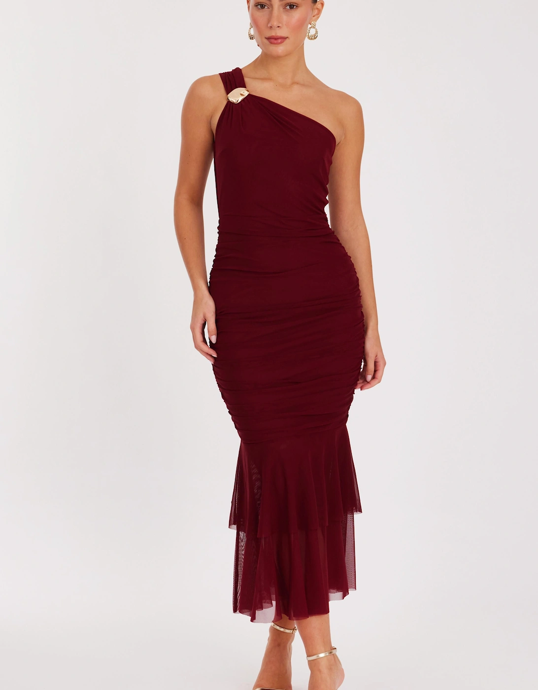 Wine Mesh One Shoulder Midaxi Dress, 2 of 1