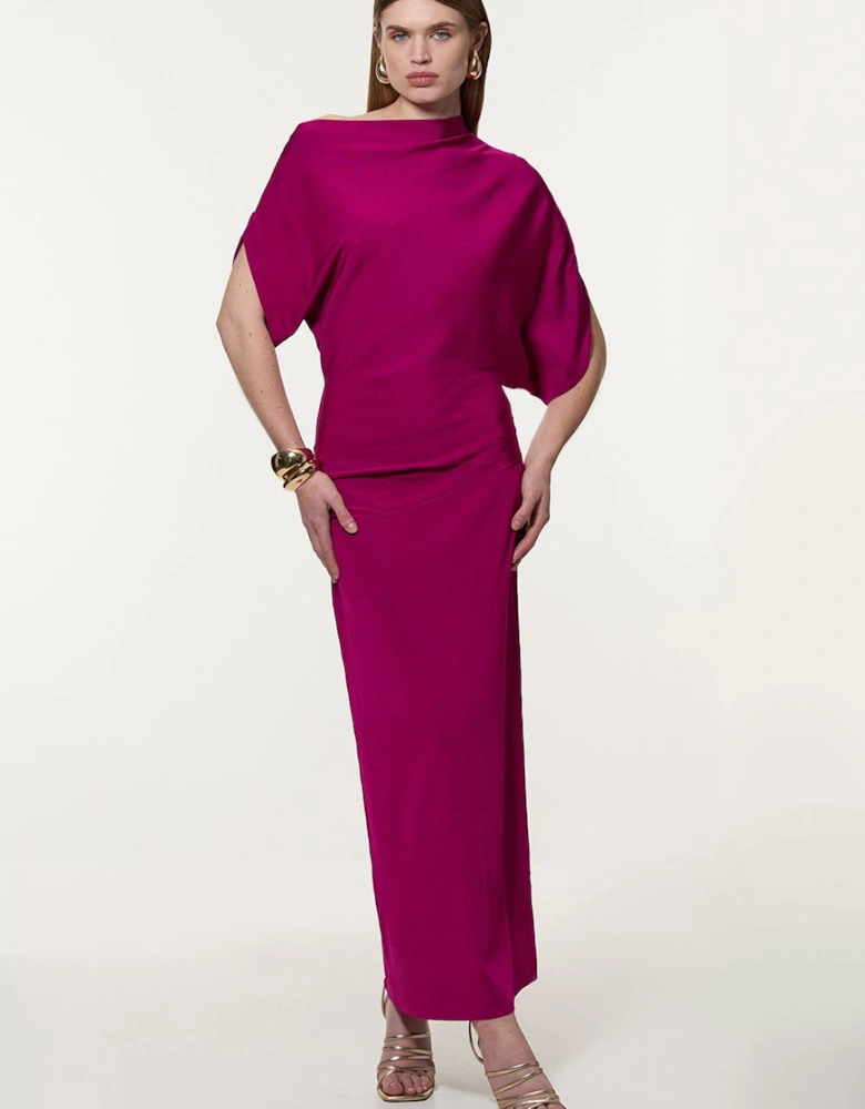 Slinky Viscose Knit Dropped Waist Asymmetric Maxi Dress
