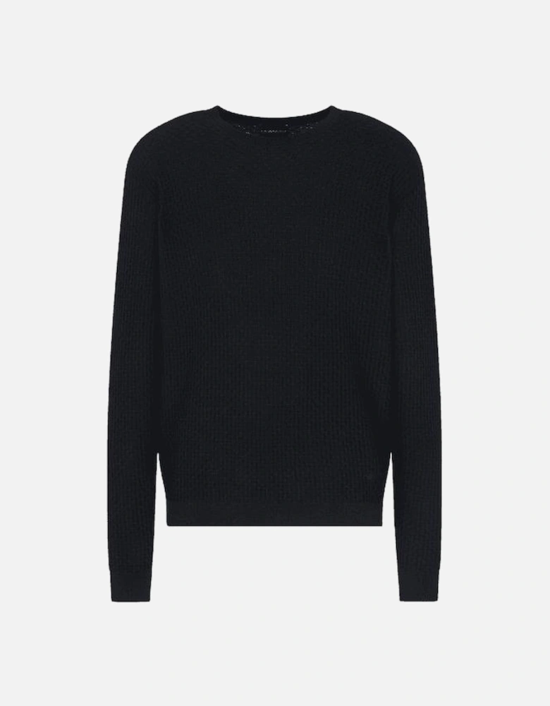 Embossed Pattern Black Knitted Jumper