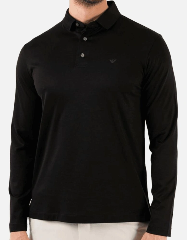 Cotton Black Long Sleeve Polo Shirt