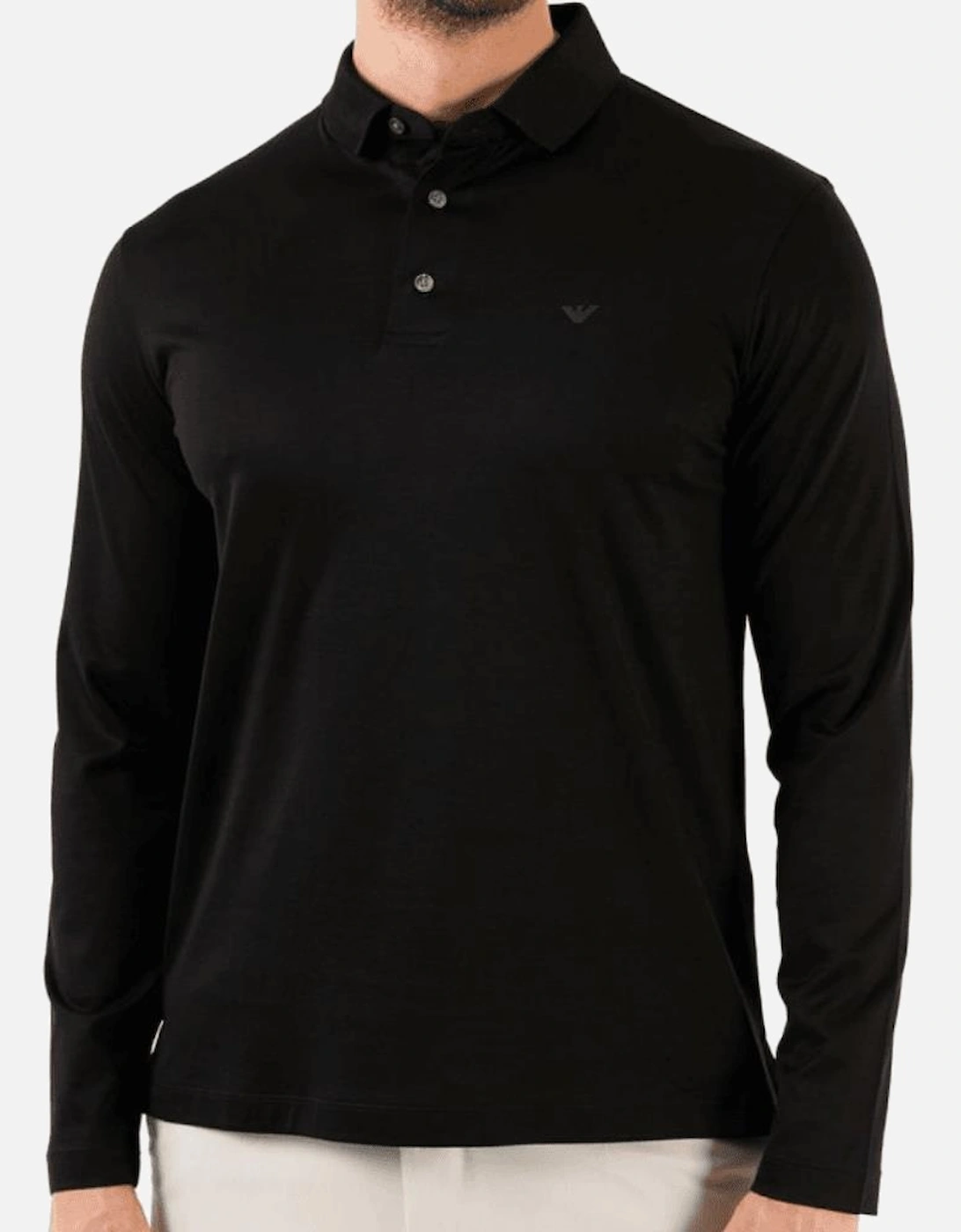 Cotton Black Long Sleeve Polo Shirt