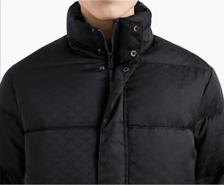Allover Eagle Logo Quilted Navy Puffer Jacket