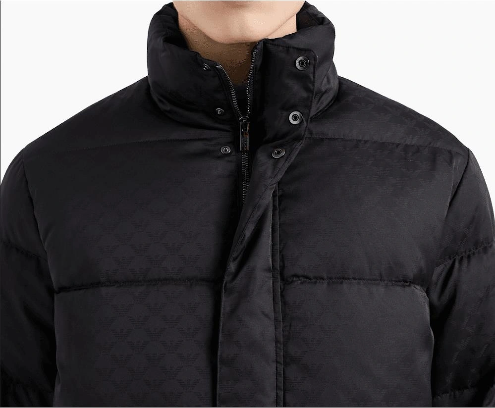 Allover Eagle Logo Quilted Navy Puffer Jacket