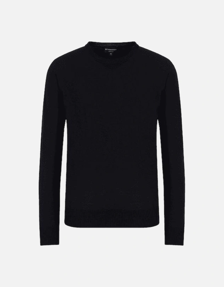 Crew Neck Wool Black Knitted Jumper