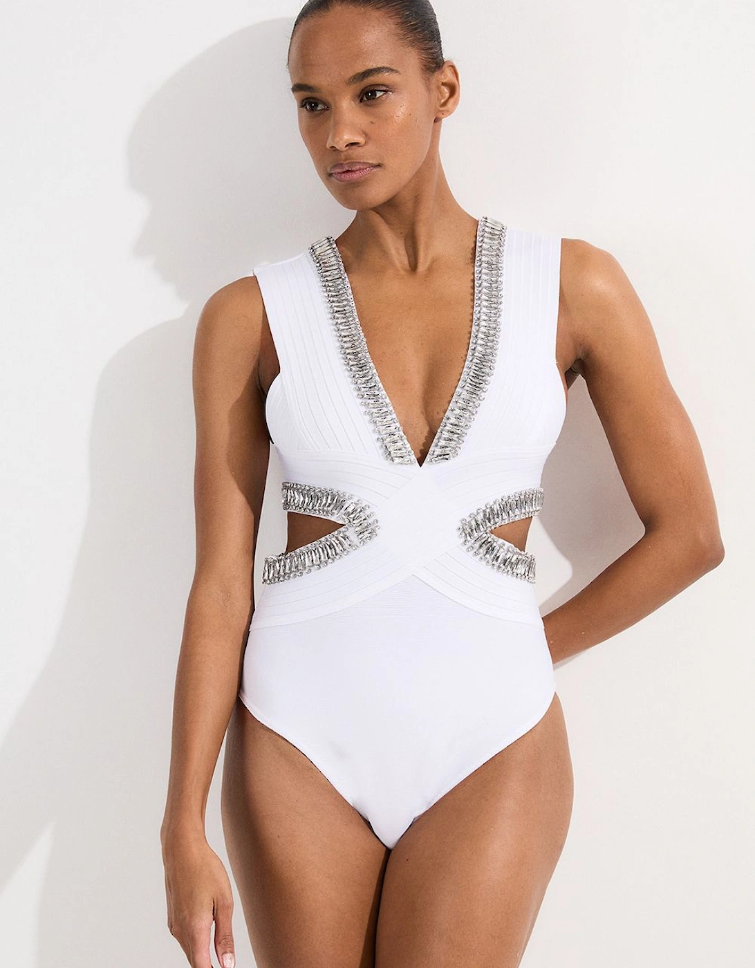 Embellished Trim Cut Out Swimsuit, 2 of 1