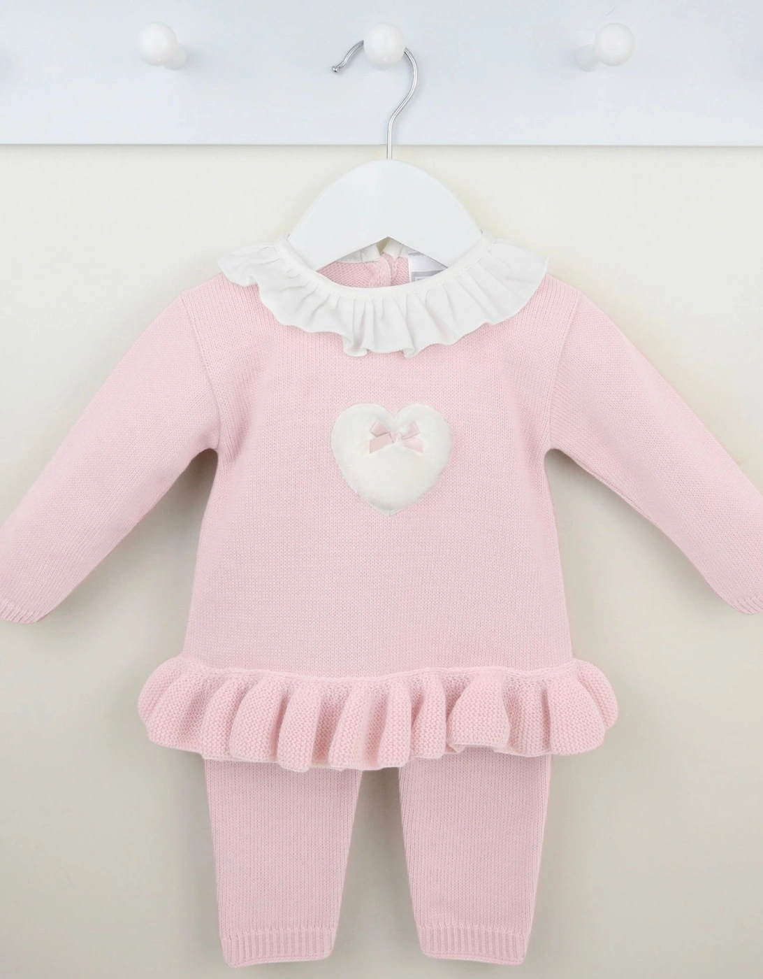Girls Pale Pink Knit Tracksuit, 2 of 1