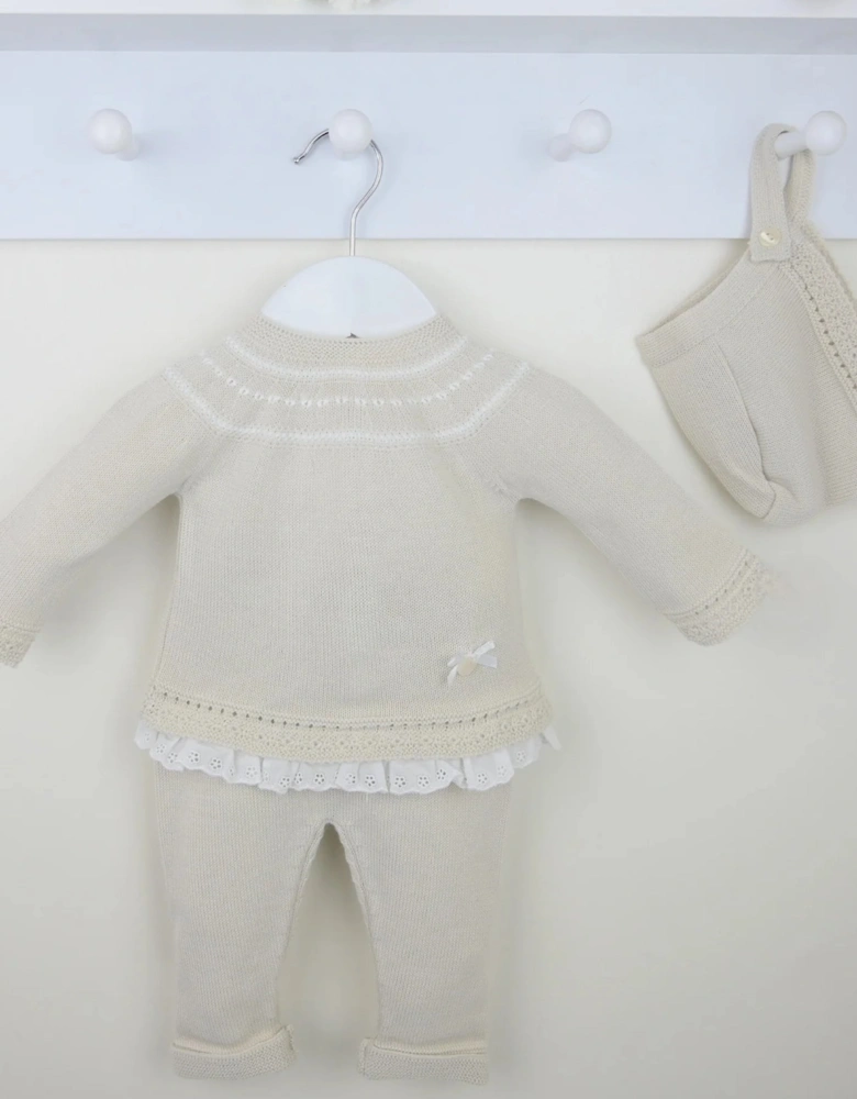 Girls Beige Knit Pant Set