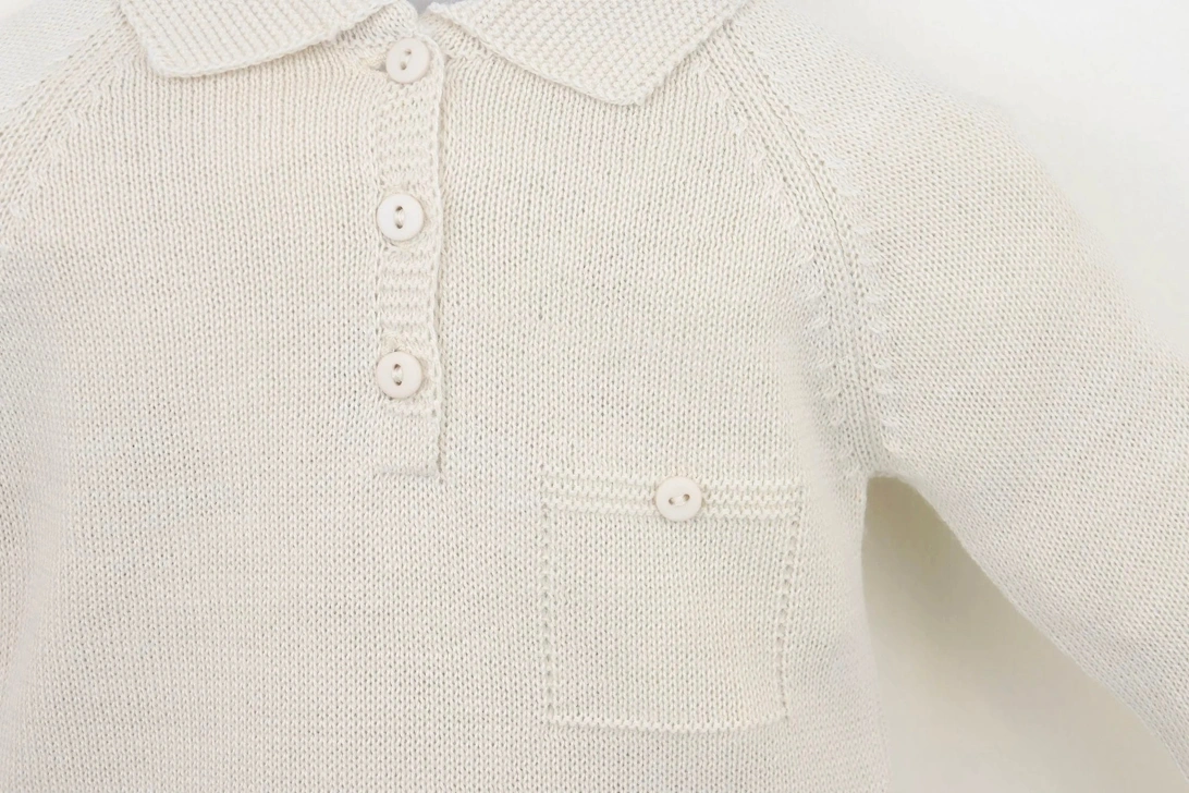 Boys Beige Knit Polo Pant Set